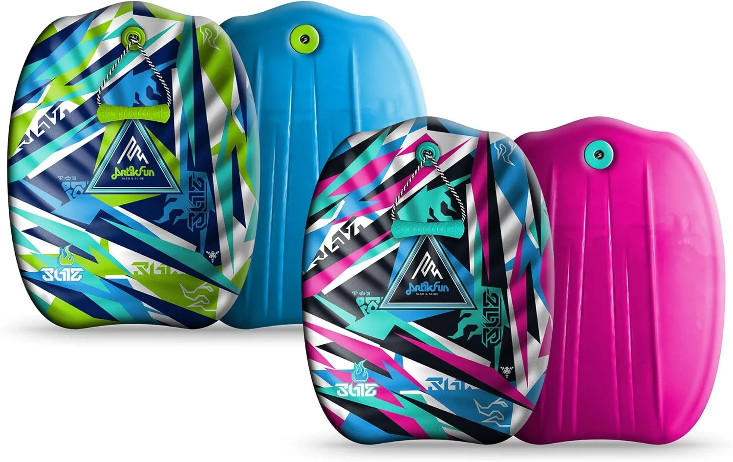 24in Junior Sled Two Pack| Graphic top Deck with High Density Slick Bottom | for Youth and Adults | 3D Molded Foam Construction | Outdoor use for Winter or Summer | Snow Sled and many uses