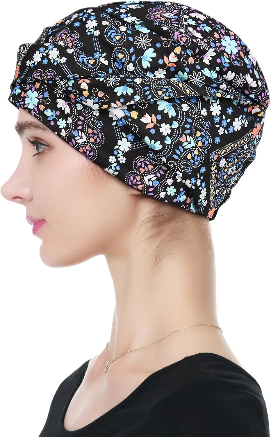 Alnorm 100% Cotton Fashion Headwear Chemo Caps with Stretchy Band for Hair Loss Women