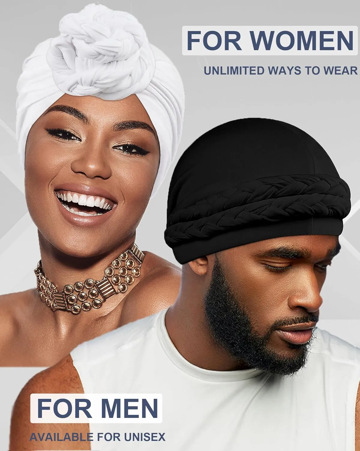 Babalet Halo Turban for Men Women Satin Lined Durag Skull Cap Pre-Tied Handmade Braids Tail Beanie Sleeping Bonnet,ArmyGreen