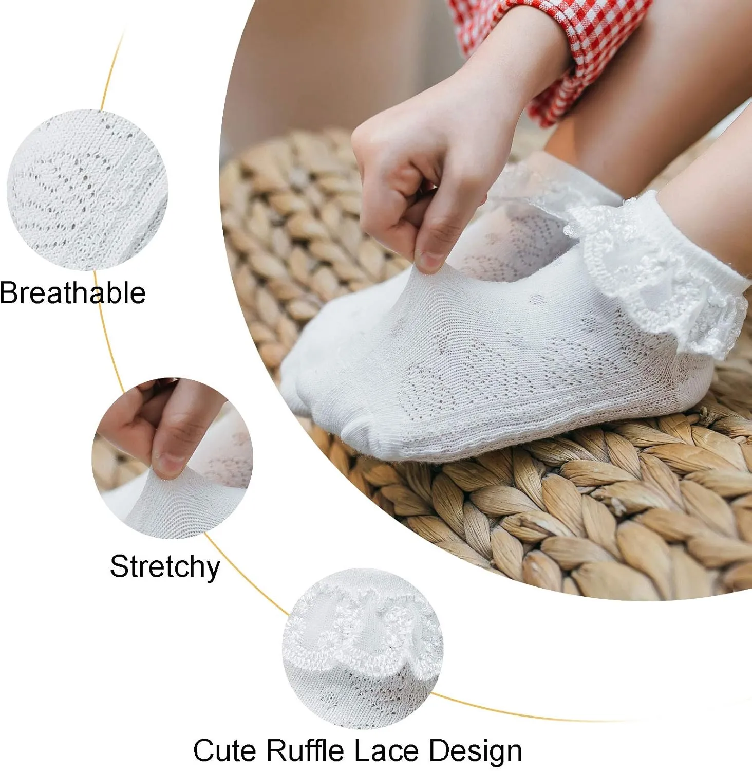 Baby Lace Socks Baby Girl Double/Eyelet Lace Ruffle Frilly Socks for Newborn Infant and toddlers Gift Set