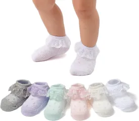 Baby Lace Socks Baby Girl Double/Eyelet Lace Ruffle Frilly Socks for Newborn Infant and toddlers Gift Set