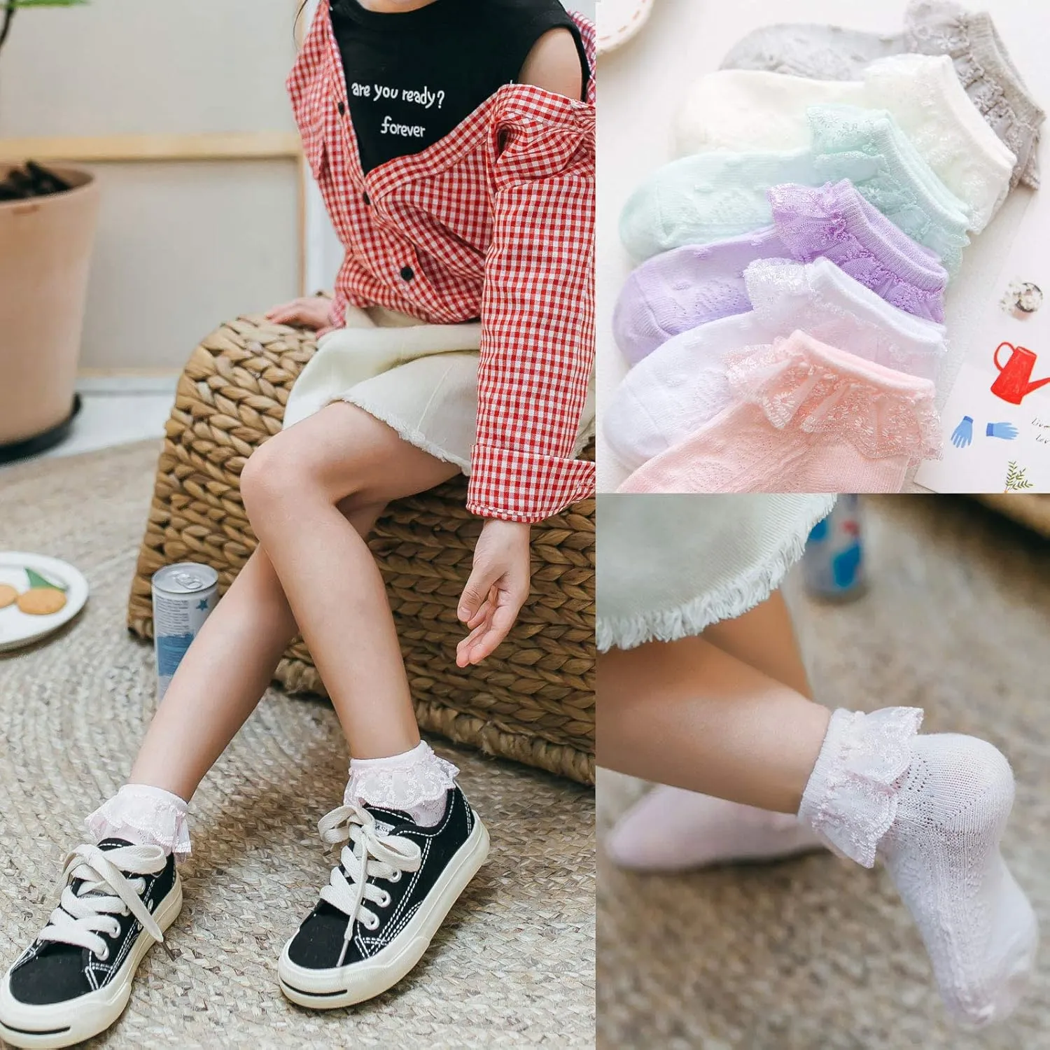 Baby Lace Socks Baby Girl Double/Eyelet Lace Ruffle Frilly Socks for Newborn Infant and toddlers Gift Set