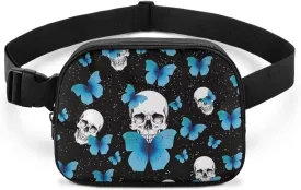 Butterfly Waist Purse for Women Skull Crossbody Purses for Women Lightweight Trendy Hip Bags with Adjustable Strap for Ladies Female Outdoor Hiking Travel Sports Running Black Shoulder Bag