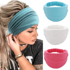 CAKURE Crystal Wide Headbands Rhinestone Head Bands Black Turban Headband Elastic African Head Wraps Sport Hair Bands for Women and Girls Pack of 3