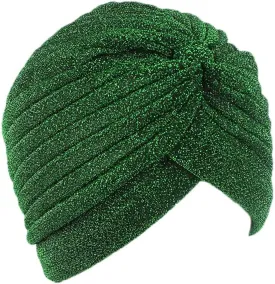 canjoyn Unisex Glitter Twist Pleated Hair Wrap Stretch Turban Hat Chemo Beanie Cap Headwear