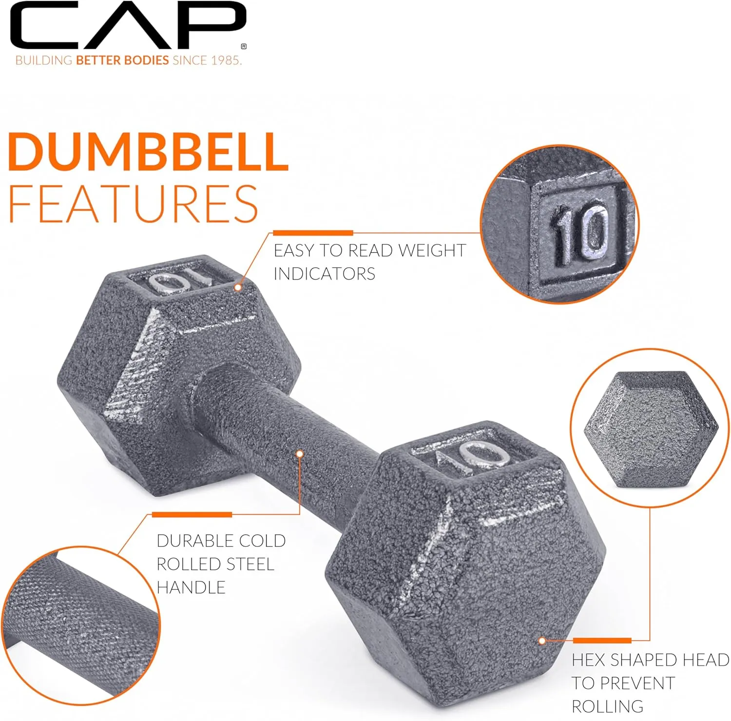 CAP Barbell Cast Iron Hex Dumbbell | Multiple Options