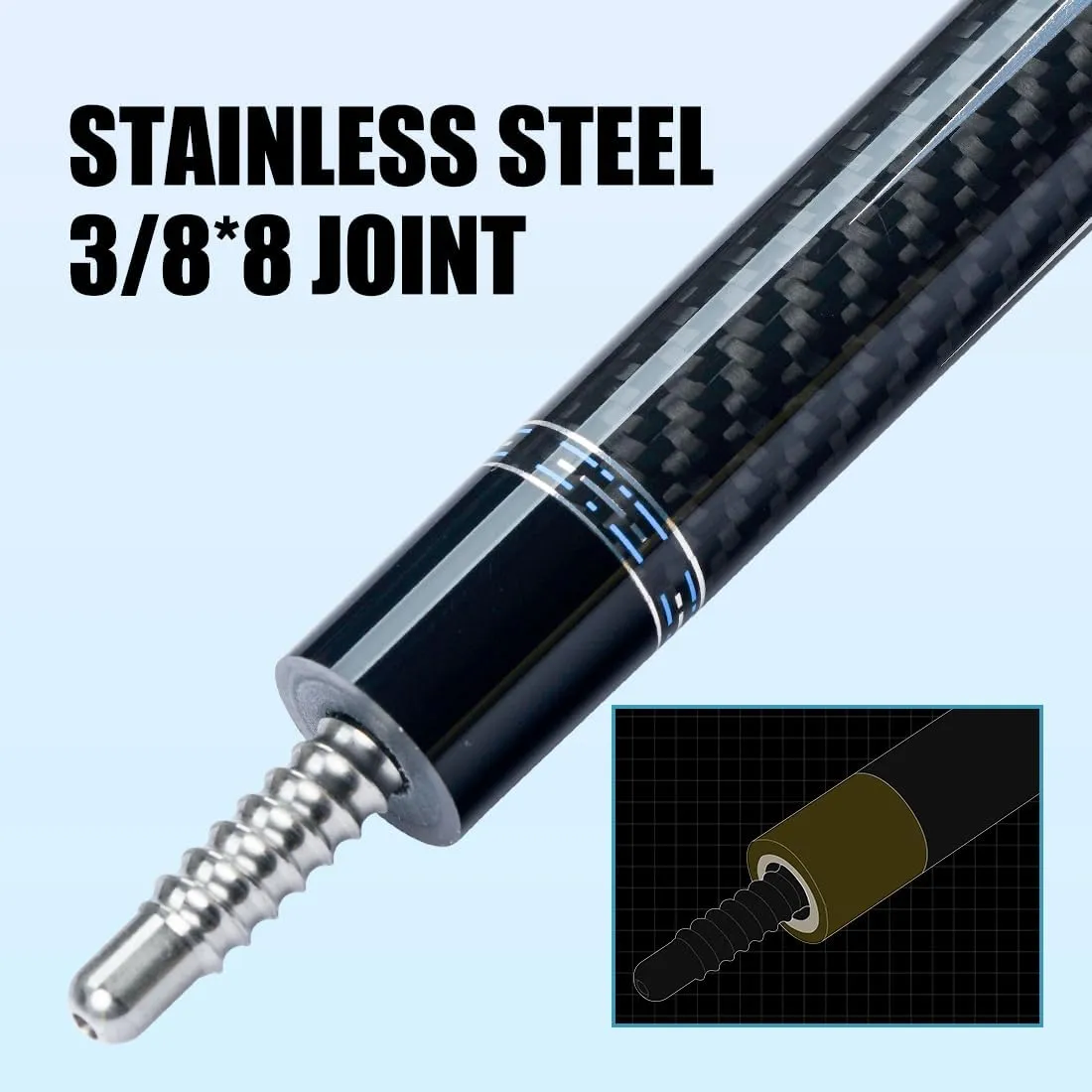 CRICAL Carbon Fiber Pool Cue Stick 58" Billiard Cue Sticks Professional Low Deflection Pool Sticks with 3/8 * 8 Pin Joint and 12.5mm Tip