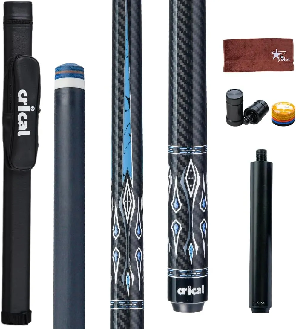 CRICAL Carbon Fiber Pool Cue Stick 58" Billiard Cue Sticks Professional Low Deflection Pool Sticks with 3/8 * 8 Pin Joint and 12.5mm Tip