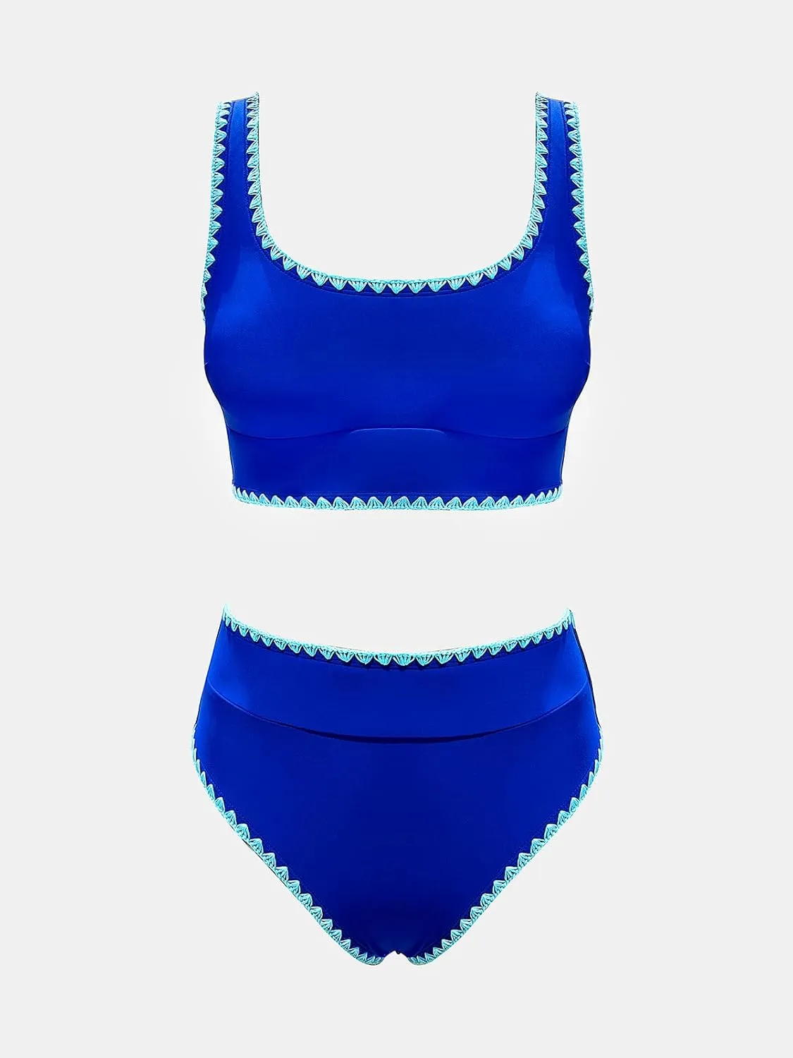 CUPSHE Women's Bikini Sets Two Piece Swimsuit Scoop Neck Tank Wide Straps Midkini Stitching