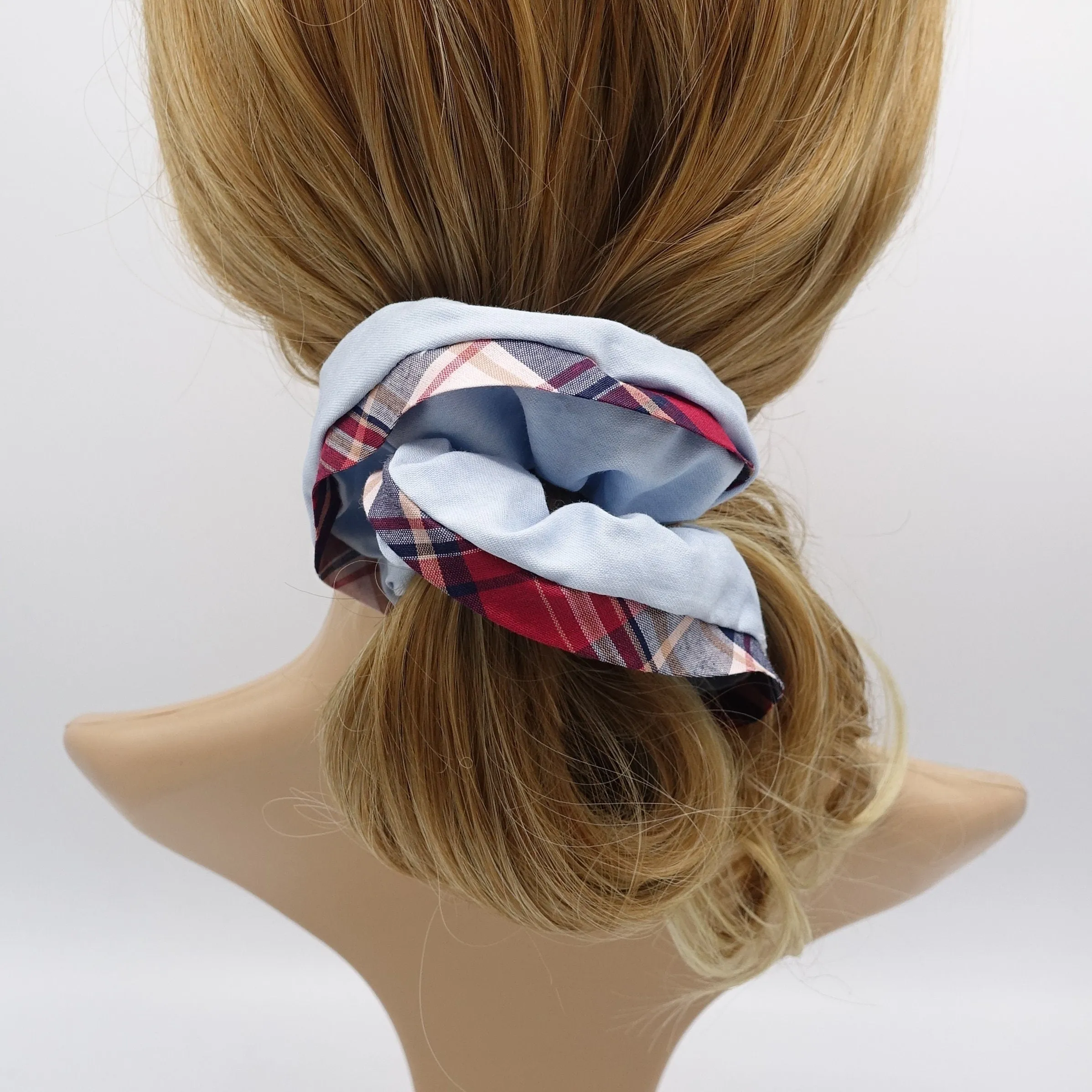 denim scrunchies, check edge scrunchies