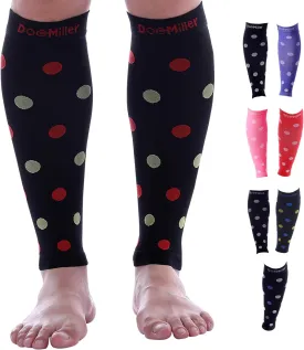 Doc Miller Calf Compression Sleeve  Footless Socks for Women & Men, 20-30mmHg, Shin Splint & Leg Cramp Support, Varicose Veins, Knee High, 1 Pair, Polka Dot