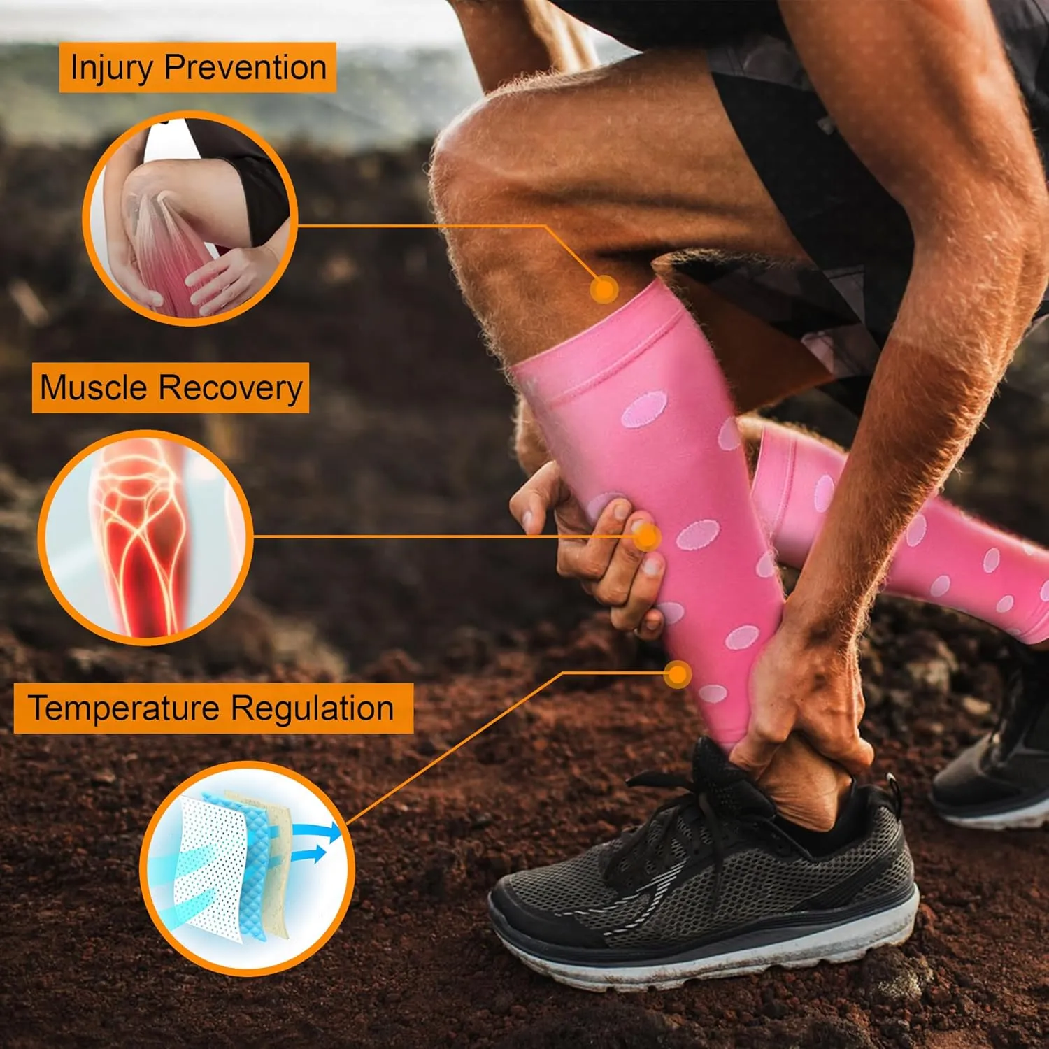 Doc Miller Calf Compression Sleeve  Footless Socks for Women & Men, 20-30mmHg, Shin Splint & Leg Cramp Support, Varicose Veins, Knee High, 1 Pair, Polka Dot