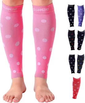 Doc Miller Calf Compression Sleeve  Footless Socks for Women & Men, 20-30mmHg, Shin Splint & Leg Cramp Support, Varicose Veins, Knee High, 1 Pair, Polka Dot