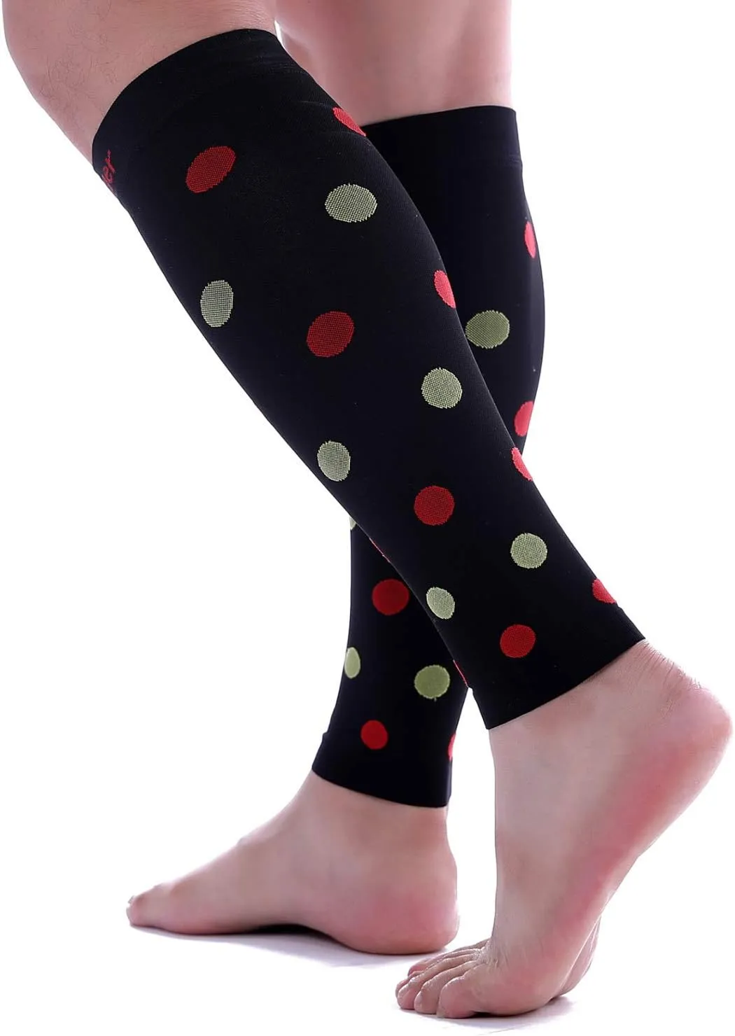 Doc Miller Calf Compression Sleeve  Footless Socks for Women & Men, 20-30mmHg, Shin Splint & Leg Cramp Support, Varicose Veins, Knee High, 1 Pair, Polka Dot