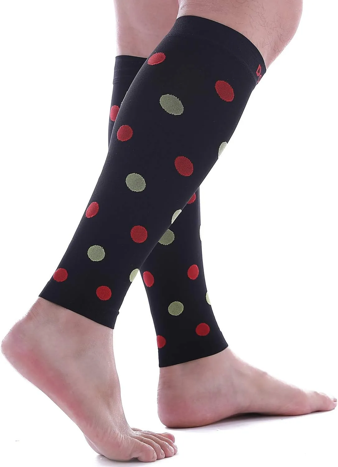 Doc Miller Calf Compression Sleeve  Footless Socks for Women & Men, 20-30mmHg, Shin Splint & Leg Cramp Support, Varicose Veins, Knee High, 1 Pair, Polka Dot