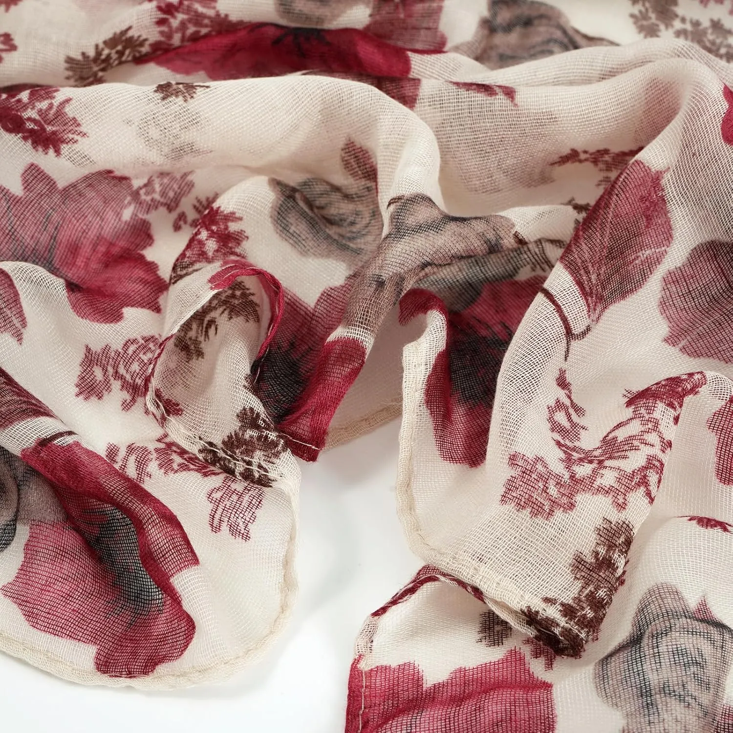 GERINLY Lightweight Scarves Fashion Flowers Print Women Cotton Wrap Scarf Head Shawl Summer Gift
