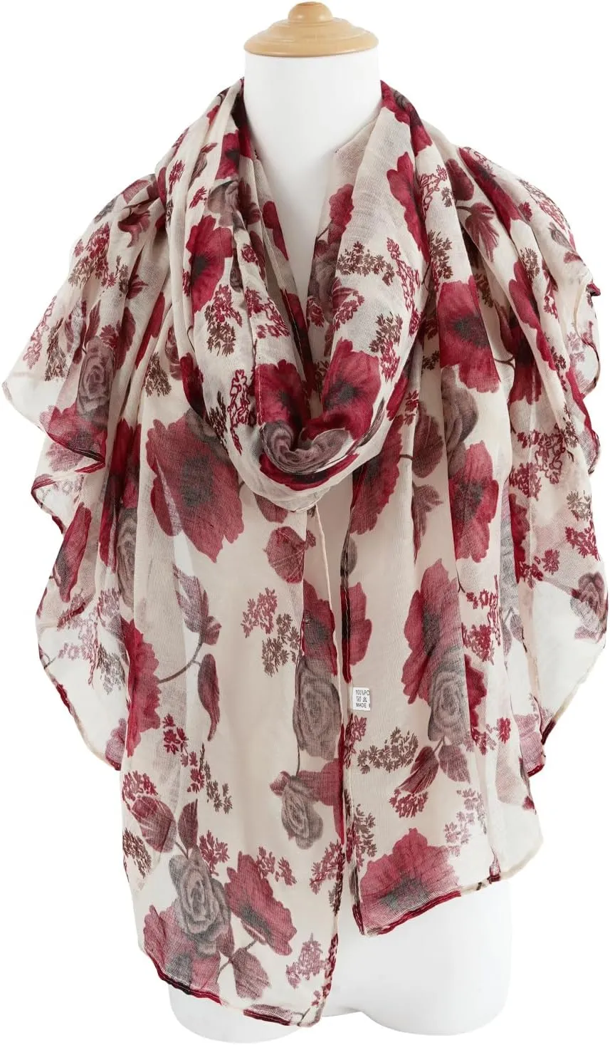 GERINLY Lightweight Scarves Fashion Flowers Print Women Cotton Wrap Scarf Head Shawl Summer Gift