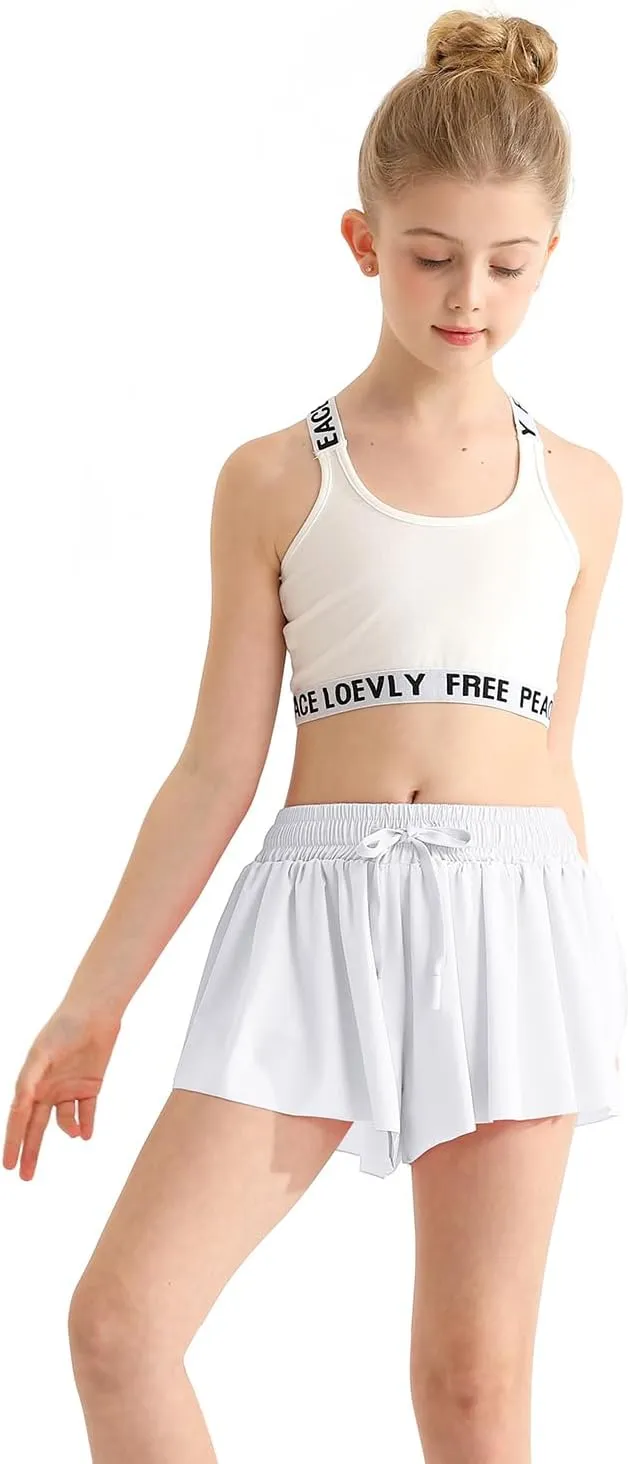 Girls Athletic Flowy Shorts with Spandex Liner 2-in-1 Kids Butterfly Short for Running,Sports,Fitness,Tennis