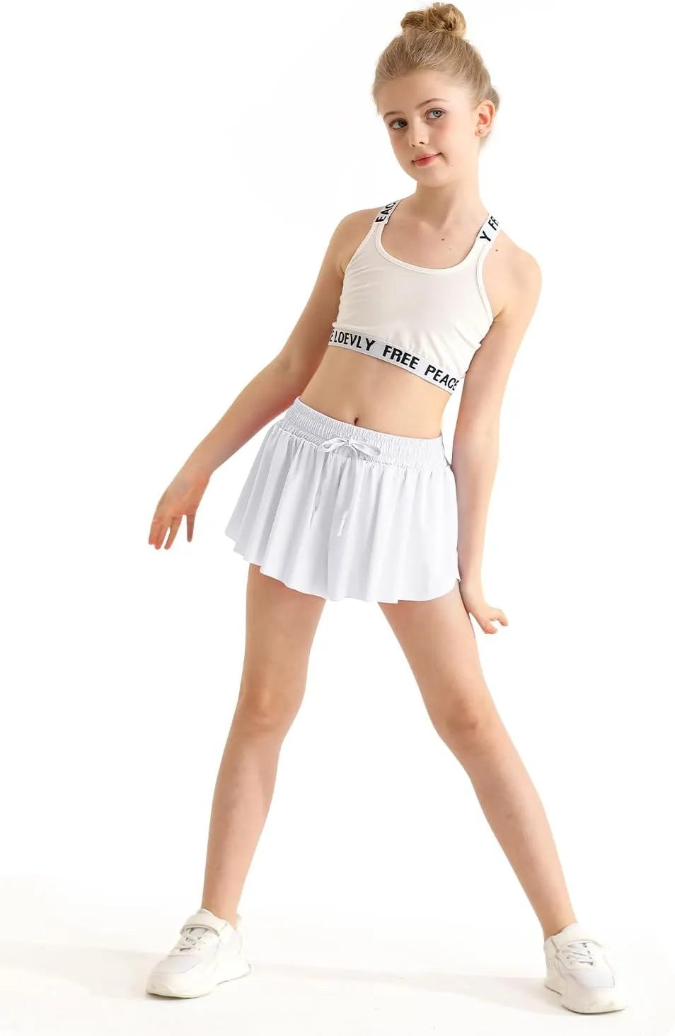 Girls Athletic Flowy Shorts with Spandex Liner 2-in-1 Kids Butterfly Short for Running,Sports,Fitness,Tennis
