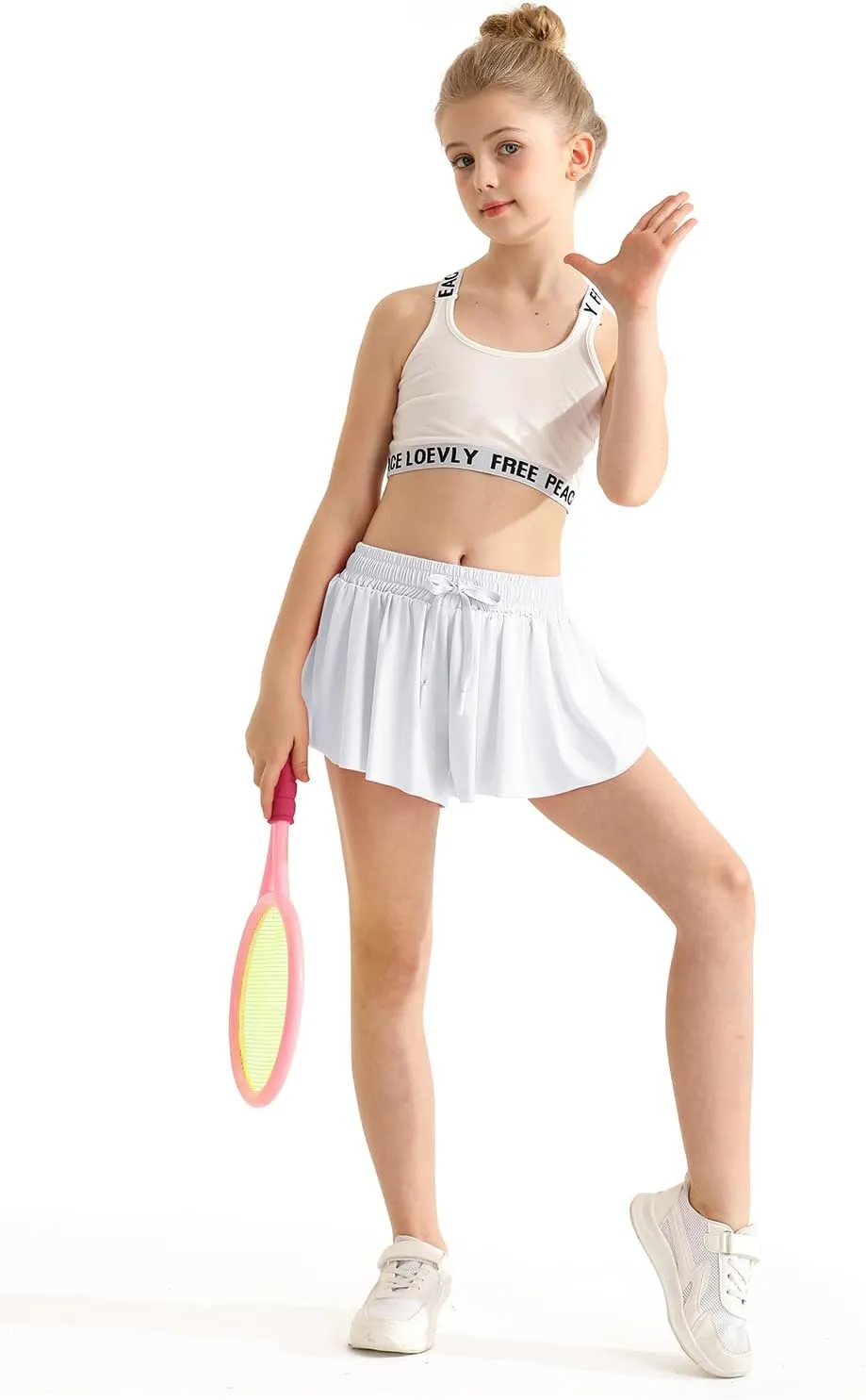 Girls Athletic Flowy Shorts with Spandex Liner 2-in-1 Kids Butterfly Short for Running,Sports,Fitness,Tennis