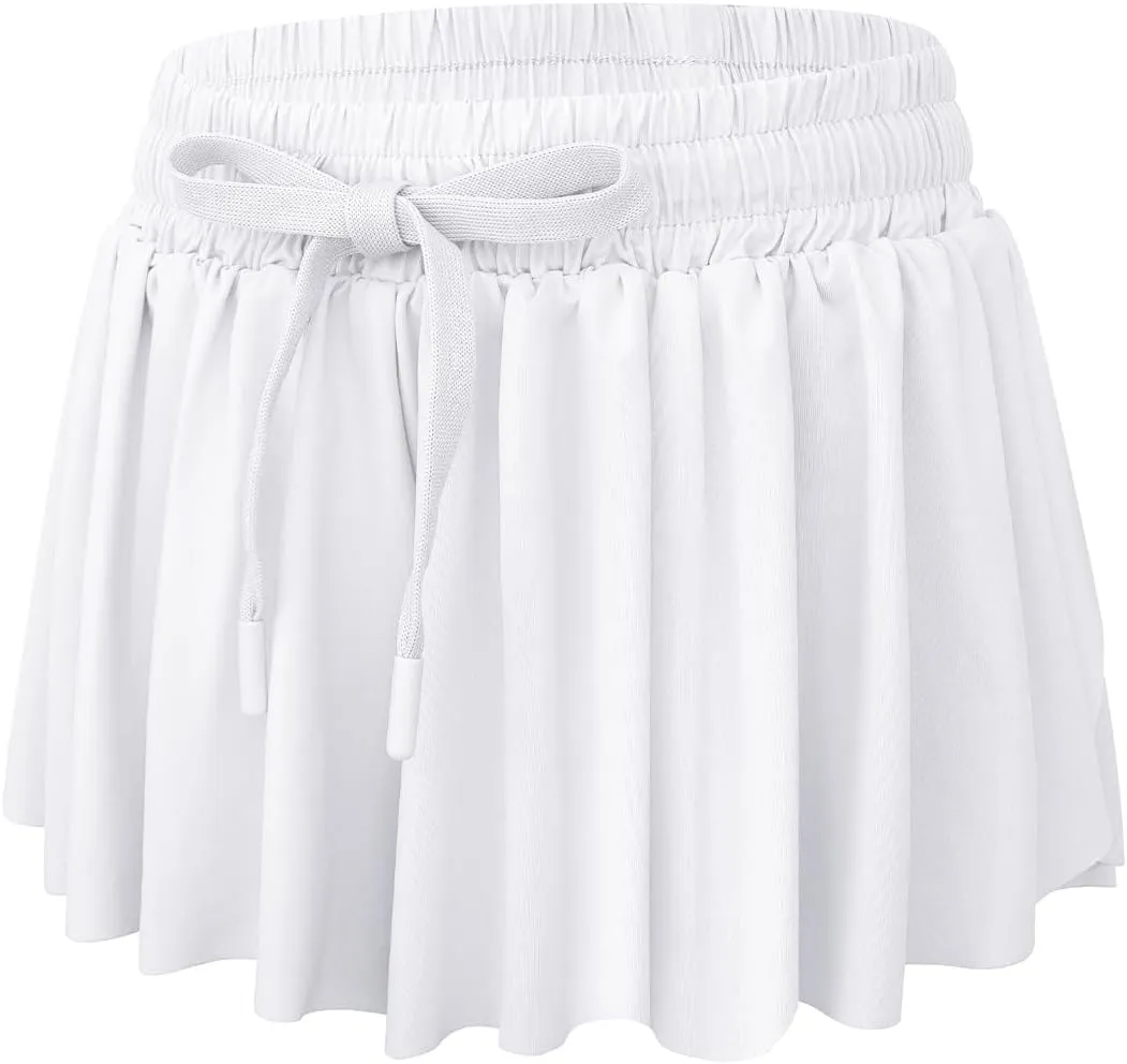 Girls Athletic Flowy Shorts with Spandex Liner 2-in-1 Kids Butterfly Short for Running,Sports,Fitness,Tennis