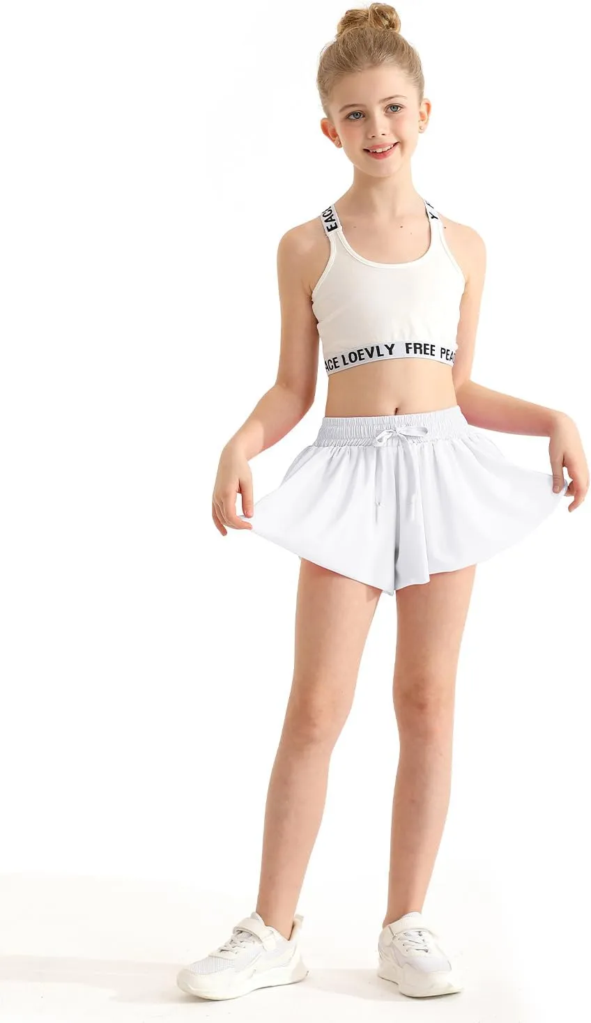 Girls Athletic Flowy Shorts with Spandex Liner 2-in-1 Kids Butterfly Short for Running,Sports,Fitness,Tennis