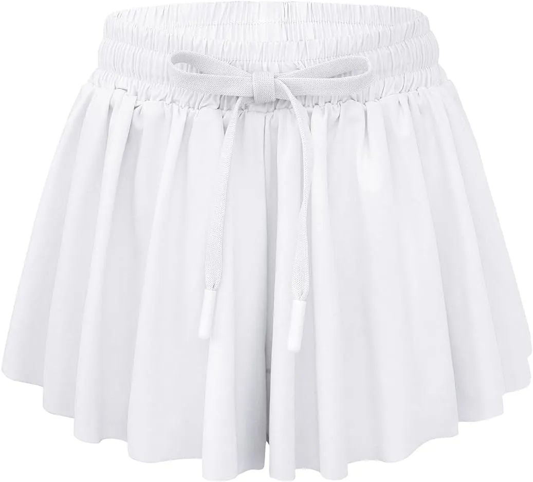 Girls Athletic Flowy Shorts with Spandex Liner 2-in-1 Kids Butterfly Short for Running,Sports,Fitness,Tennis
