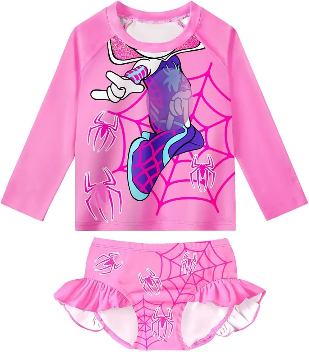 Girls Rash Guard Bathing Suits Kids Swimsuits Long Sleeve Swimwear 3-8 Years