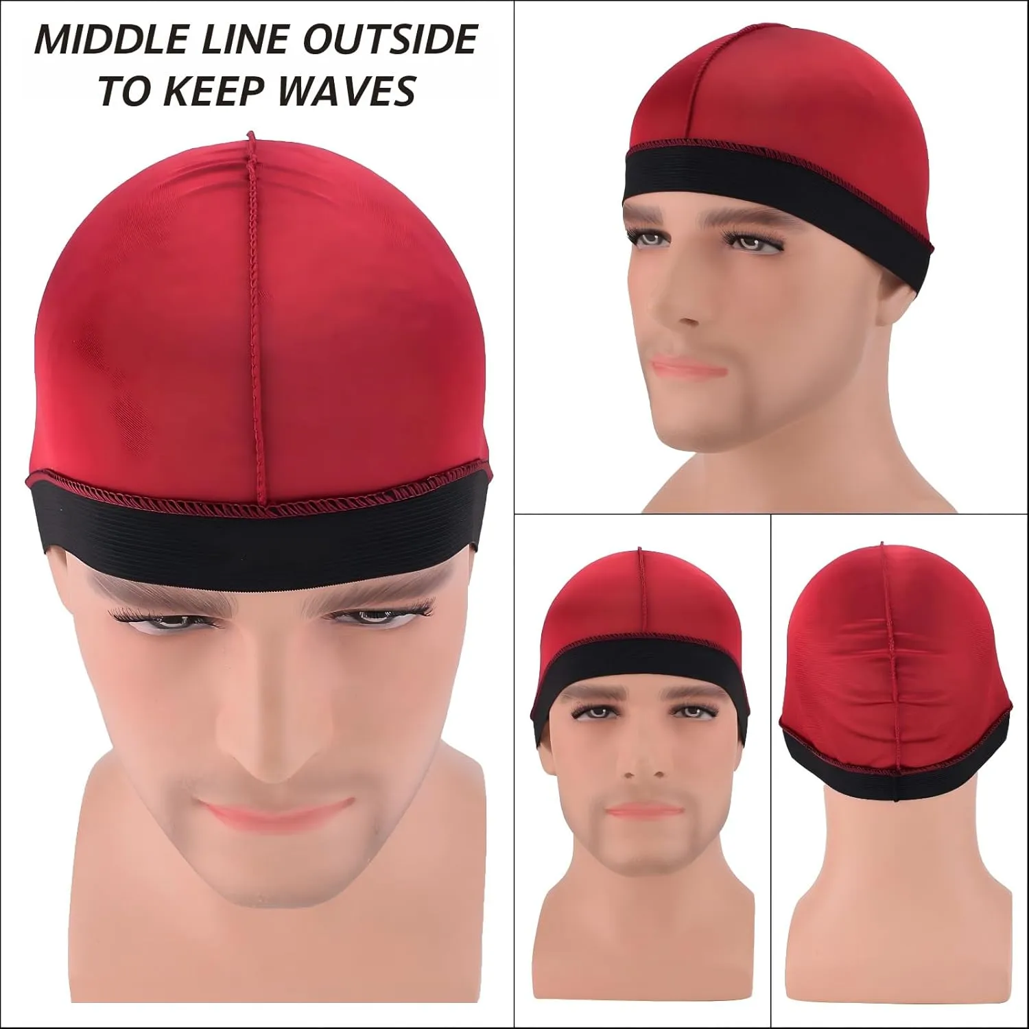 Headshion 4 Pack Wave Cap for Men 360 Waves, Silky Stocking Cap Compression Over Durag