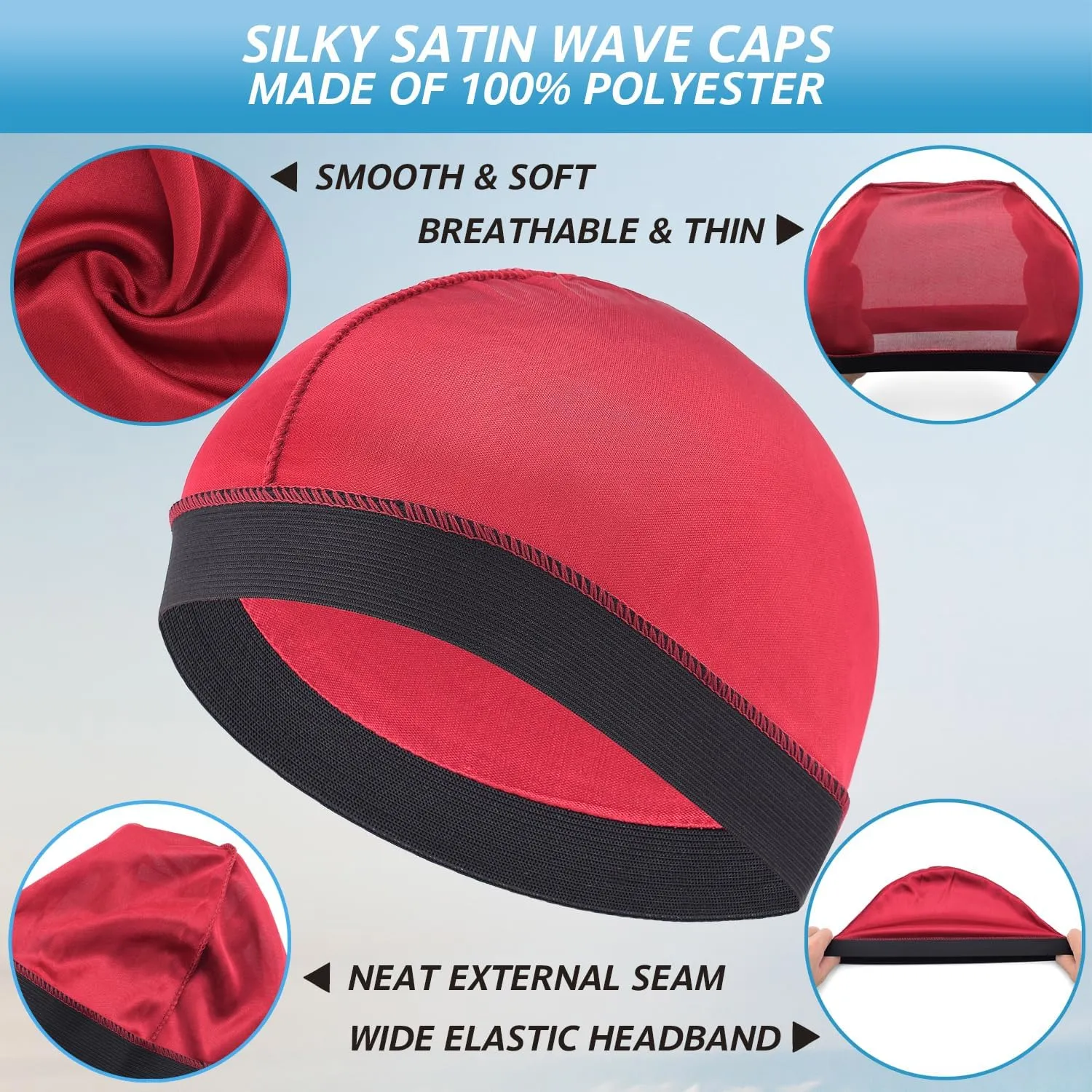 Headshion 4 Pack Wave Cap for Men 360 Waves, Silky Stocking Cap Compression Over Durag