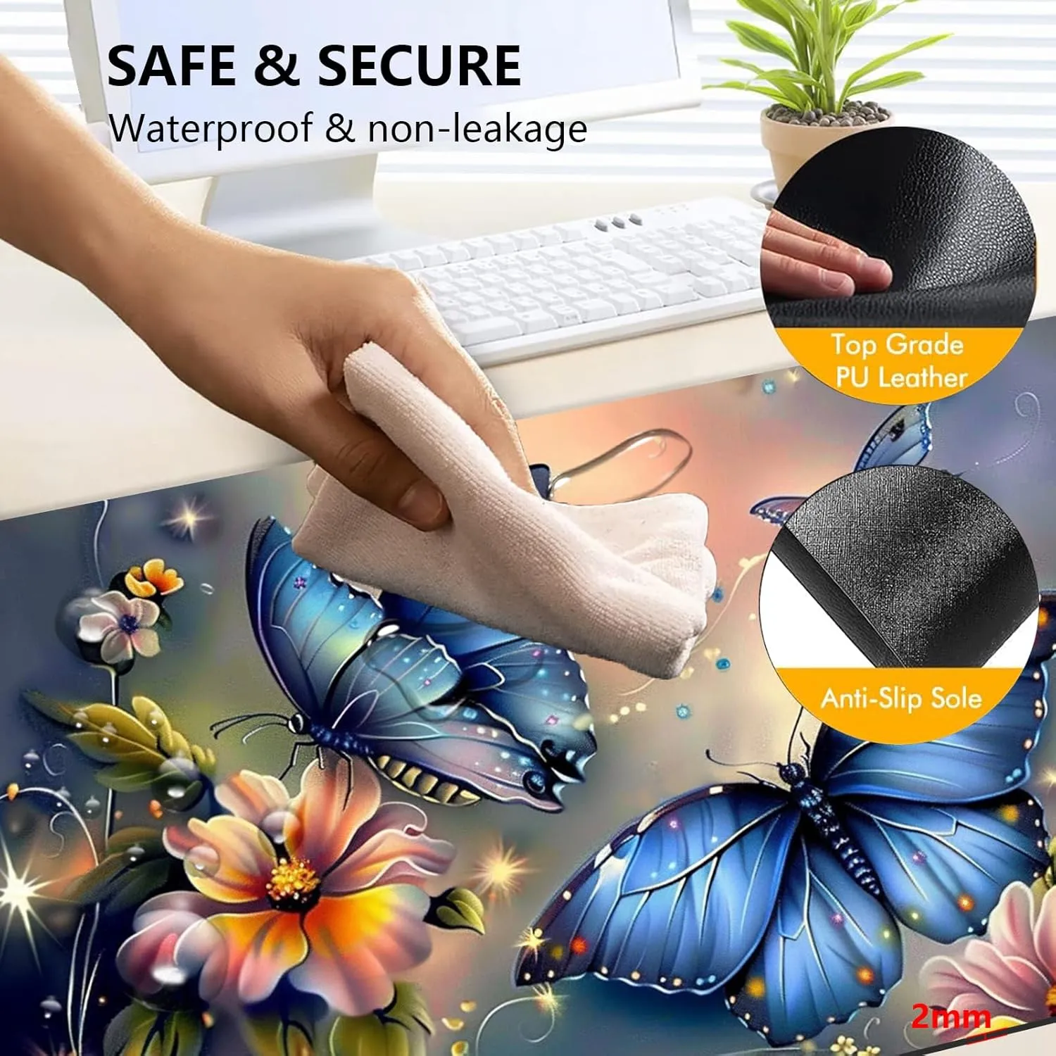 Heated Mouse Pad with 3 Levels Heated & 3 Hours Auto Shut-Off Mouse Pad for Warming Hands in Office Home, 23.6" x 14.2"Large Safe Desk Mat Hand WarmerBlue Butterfly