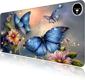 Heated Mouse Pad with 3 Levels Heated & 3 Hours Auto Shut-Off Mouse Pad for Warming Hands in Office Home, 23.6" x 14.2"Large Safe Desk Mat Hand WarmerBlue Butterfly