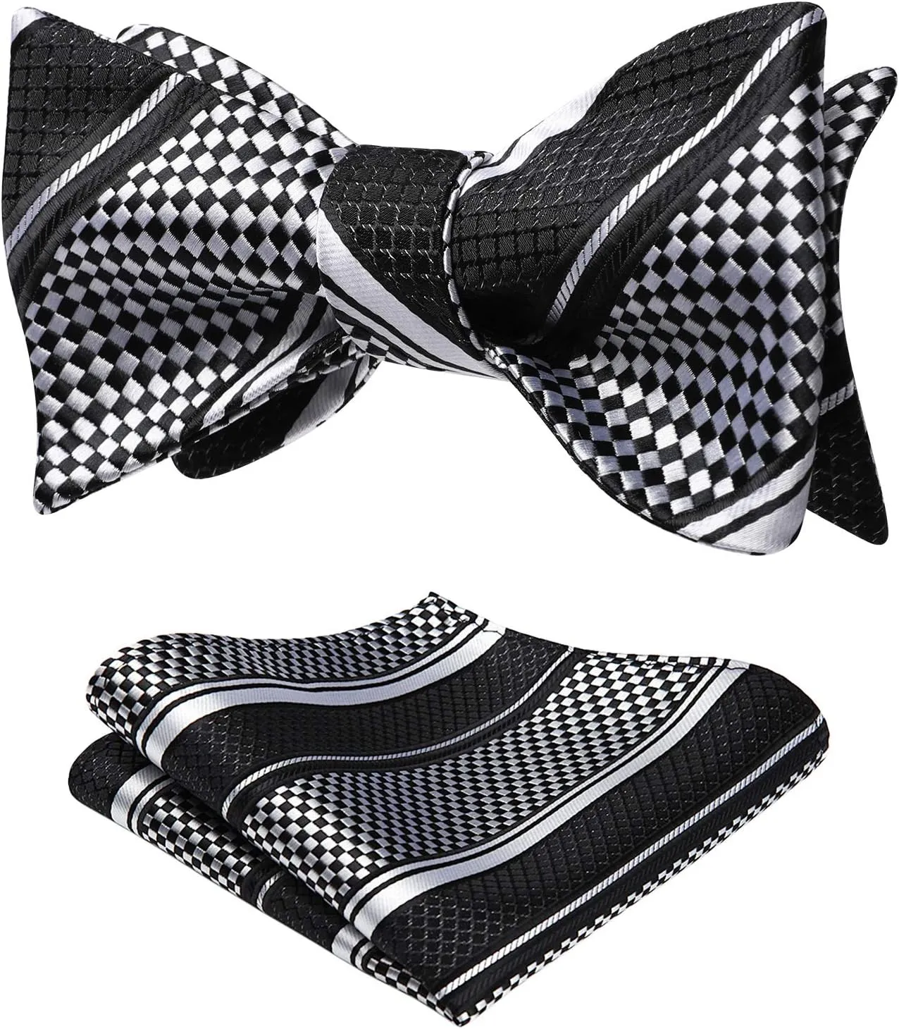 HISDERN Bow Ties for Men Striped Bowties Men's Self Tie Bowtie Handkerchief Formal Tuxedo Wedding Bowties and Pocket Square