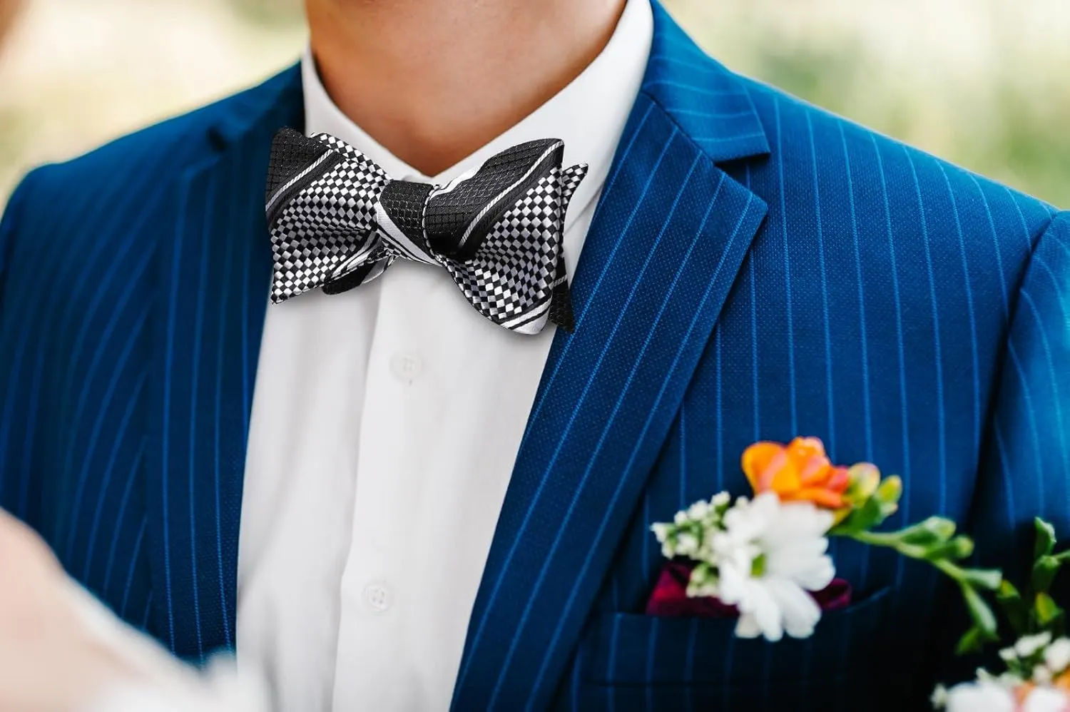 HISDERN Bow Ties for Men Striped Bowties Men's Self Tie Bowtie Handkerchief Formal Tuxedo Wedding Bowties and Pocket Square