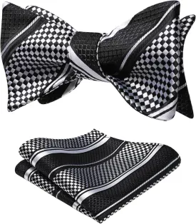 HISDERN Bow Ties for Men Striped Bowties Men's Self Tie Bowtie Handkerchief Formal Tuxedo Wedding Bowties and Pocket Square