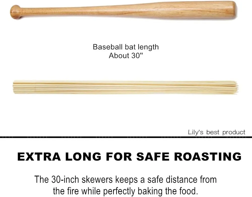 HOPELF 30" Natural Bamboo Skewers Sticks for MarshmallowsS'MoresBBQKabobGrillingBarbecueRoastingCamping.More Size Choices 6"/8"/10"/12"/14"/36"(100 PCS)