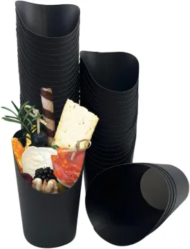 Kingzhuo 50 Pcs French Fry Holder 14oz Paper Charcuterie Cups Take-out Party Cups Disposable Cones Waffle Popcorn Boxes Wedding Food Trays Paper Cones (Black)