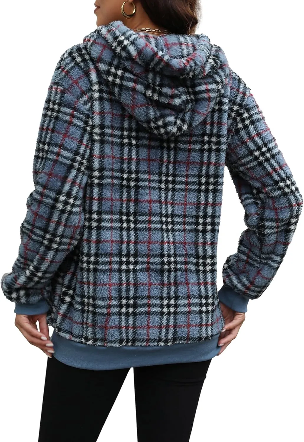 Nirovien Womens Sherpa Pullover Oversized Fuzzy Hoodie Double Fleece Sweatshirts Fluffy Plaid Outerwear Warm Coats