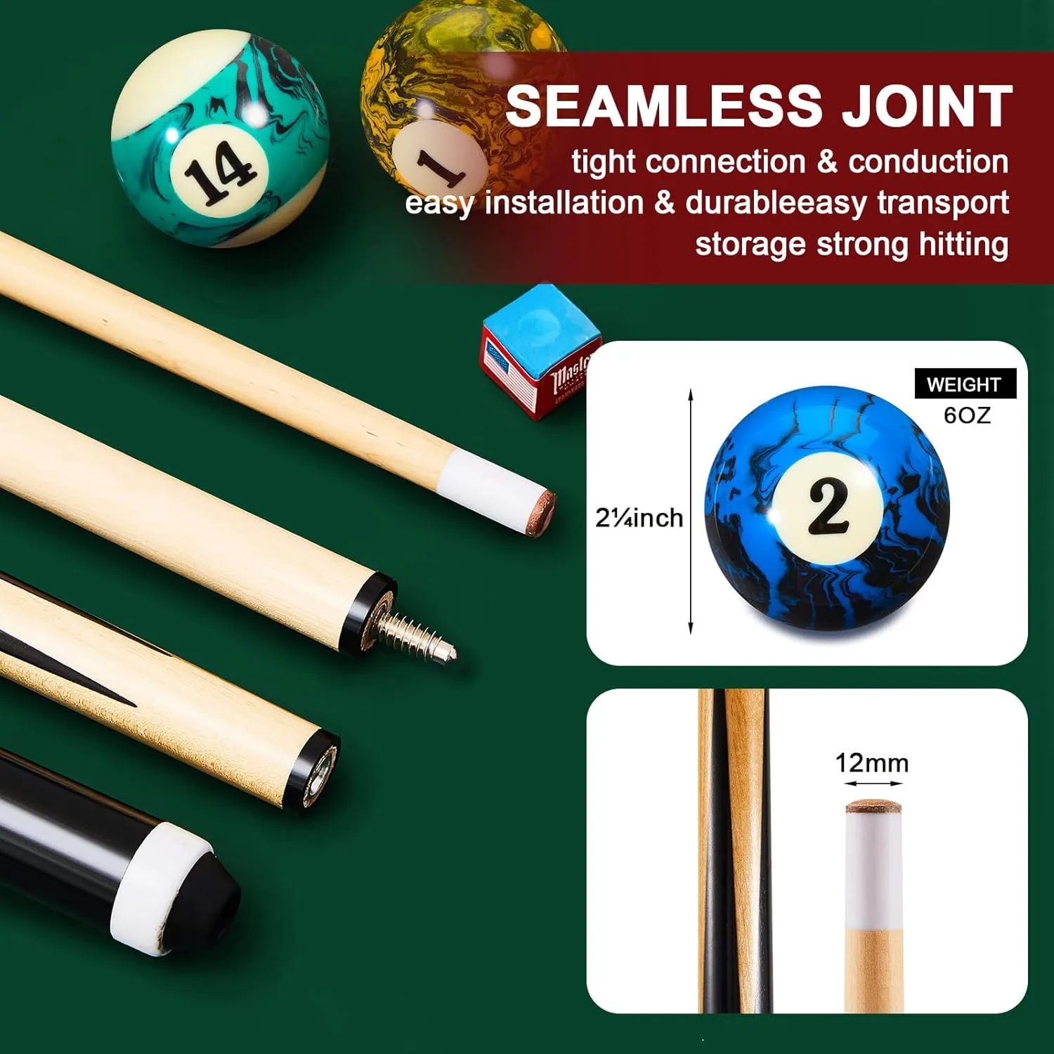 Outus 71pcs Pools Table Accessories Billiards Balls with Triangle Stand Pool Cue Chalks Cue Spot Sticker Brush