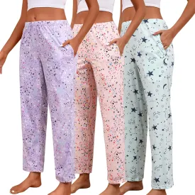 PNAEONG Pajama Pants Women 3 Pack Soft Cotton Lounge Pants Comfy Casual Pajama Bottoms with Elastic Waistband & Pockets