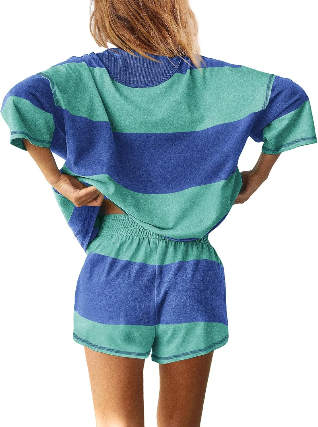 ReachMe Womens 2 Piece Workout Sets Summer Outfits Striped Matching Lounge Set Going Out Top and Shorts