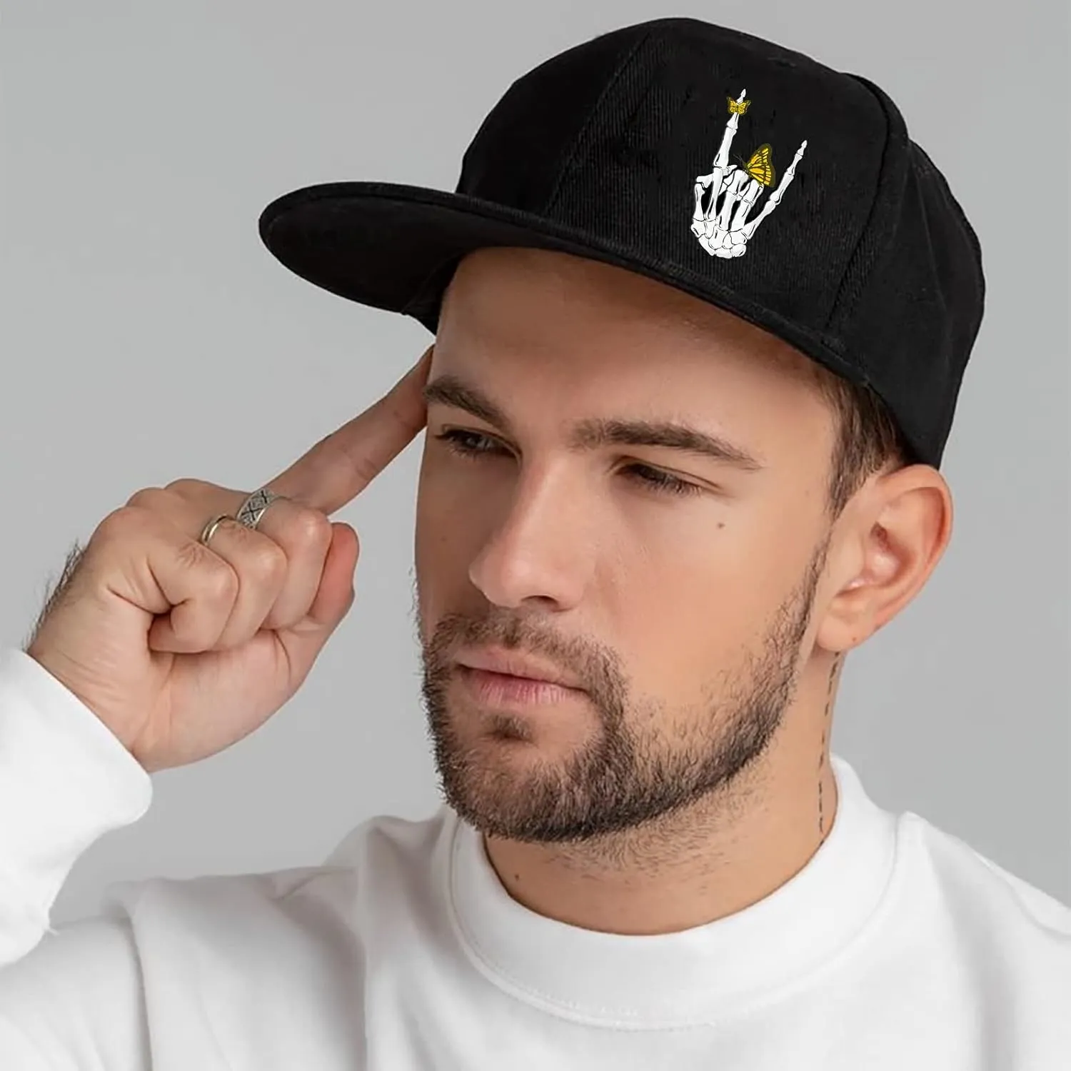 Snapback Hats for Men Flat Bill Brim Hats for Men Black Fitted hat Mens Baseball Caps