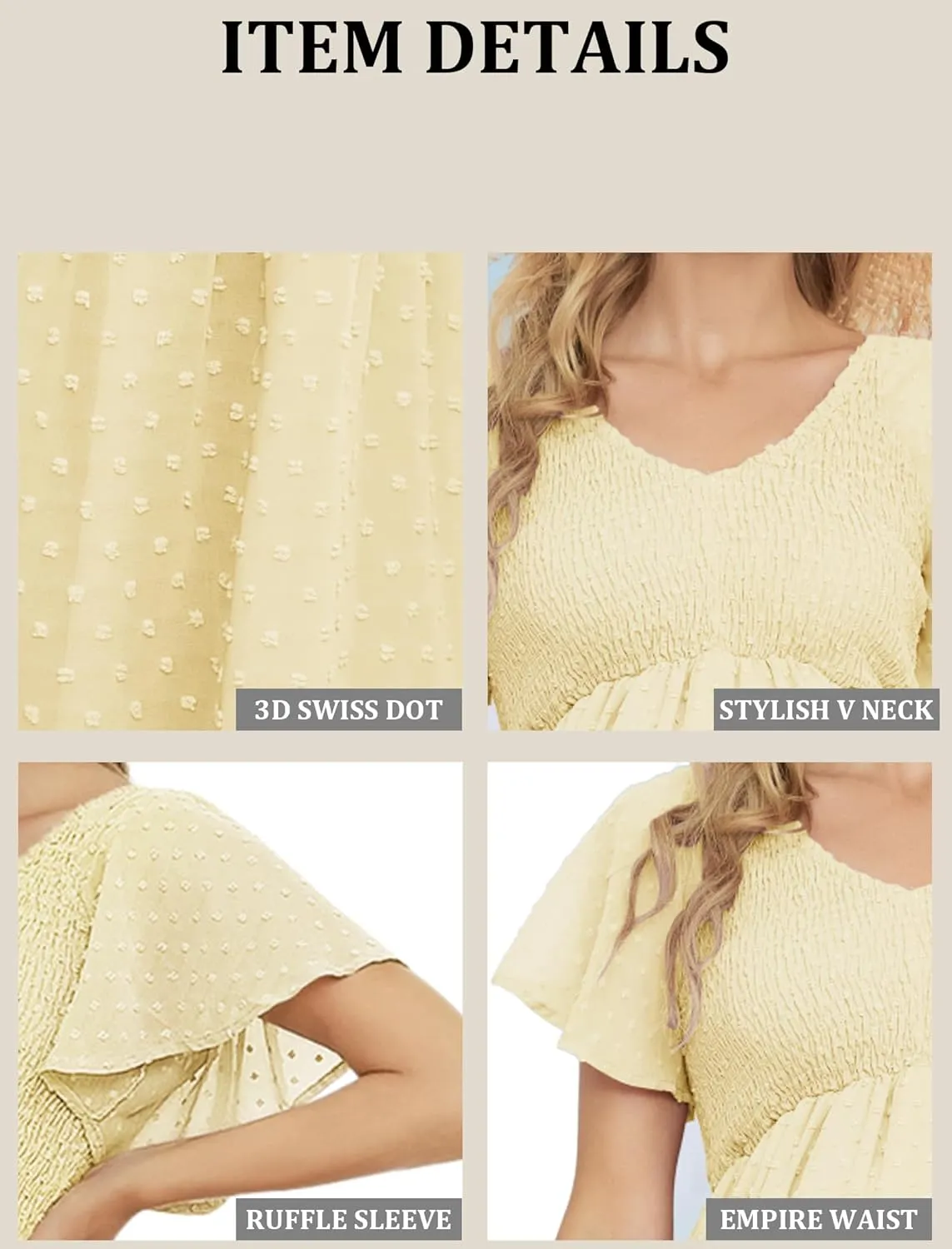Swiss Dot Smocked Maternity Dress for Baby Shower Photoshoot Casual V Neck Ruffle Sleeve Empire Waist Tiered Boho Dress