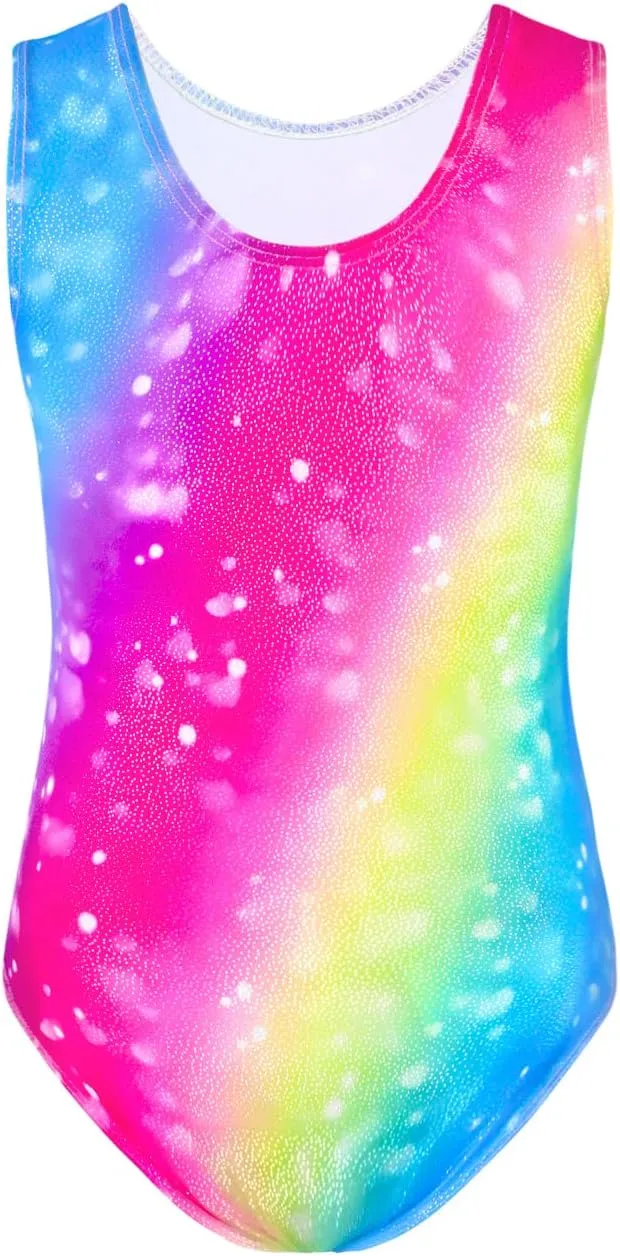 TENVDA Gymnastics Leotards for Girls Sparkly Colorful One-Piece Kids Tumbling Outfit Size 2-12 Years Old