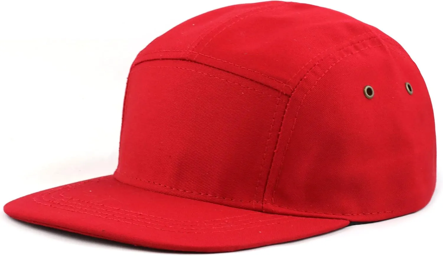 The Hat Depot Made in USA Cotton Twill 5 Panel Flat Brim Genuine Leather Brass Biker Board Cap