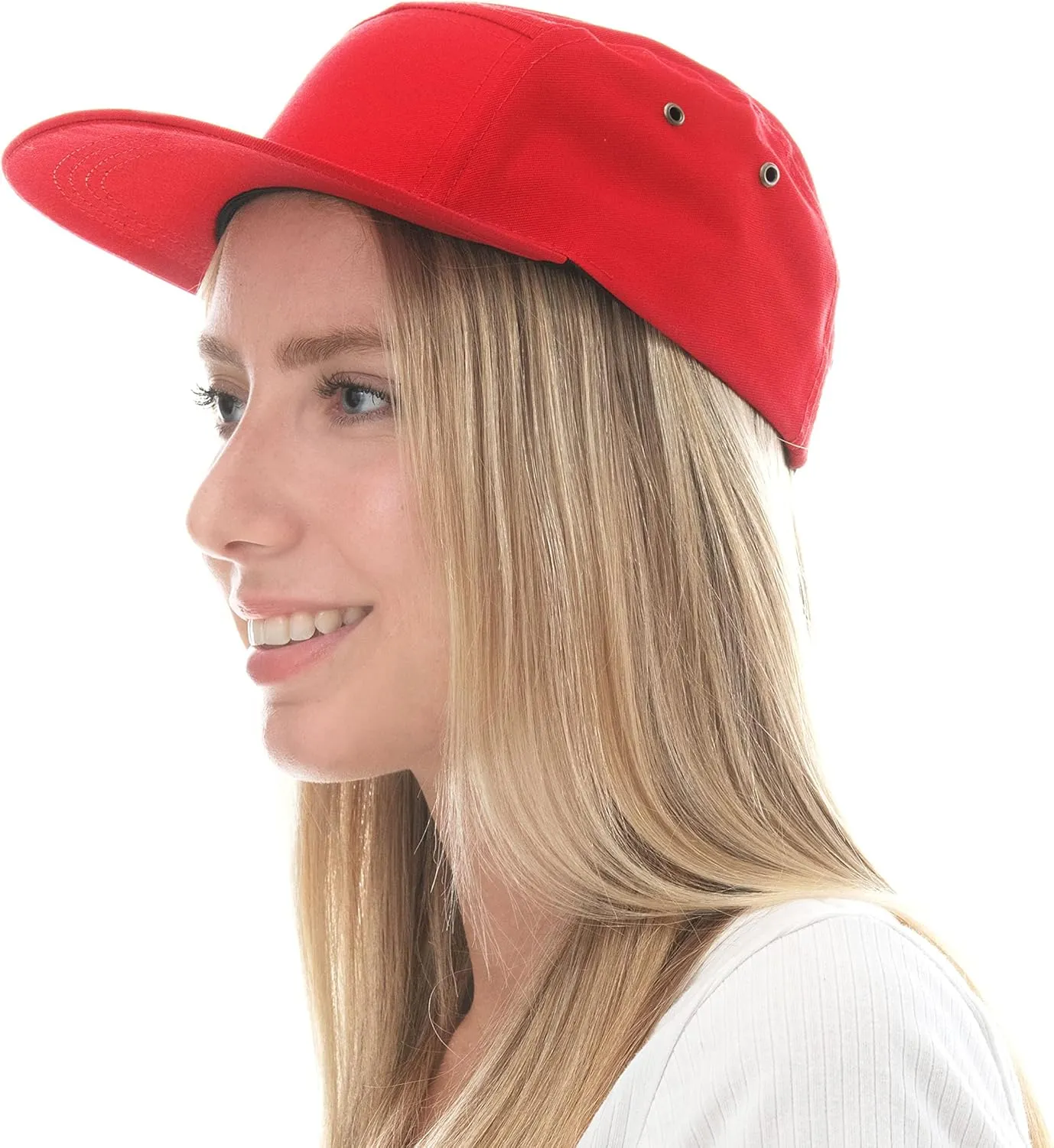 The Hat Depot Made in USA Cotton Twill 5 Panel Flat Brim Genuine Leather Brass Biker Board Cap