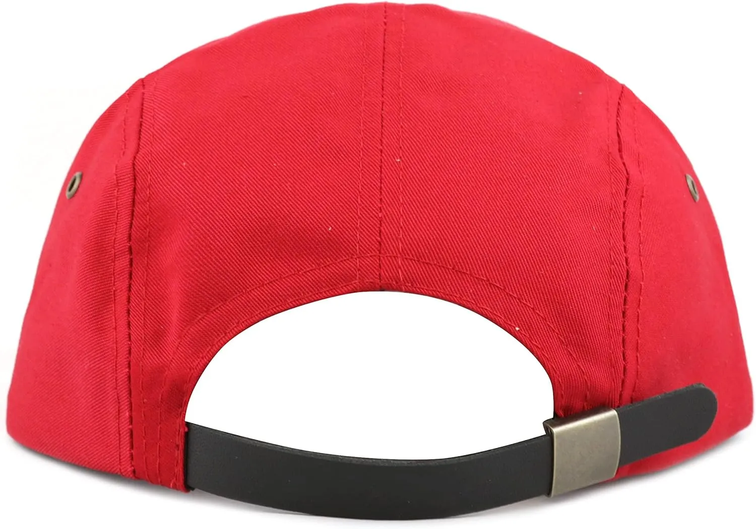 The Hat Depot Made in USA Cotton Twill 5 Panel Flat Brim Genuine Leather Brass Biker Board Cap