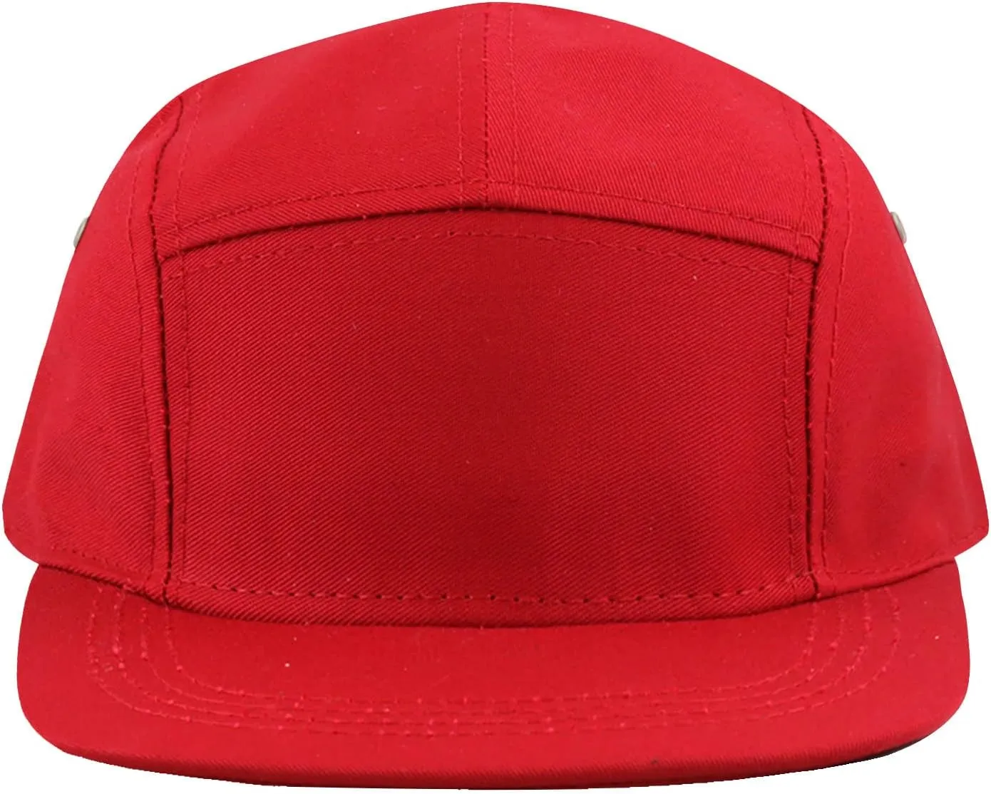 The Hat Depot Made in USA Cotton Twill 5 Panel Flat Brim Genuine Leather Brass Biker Board Cap