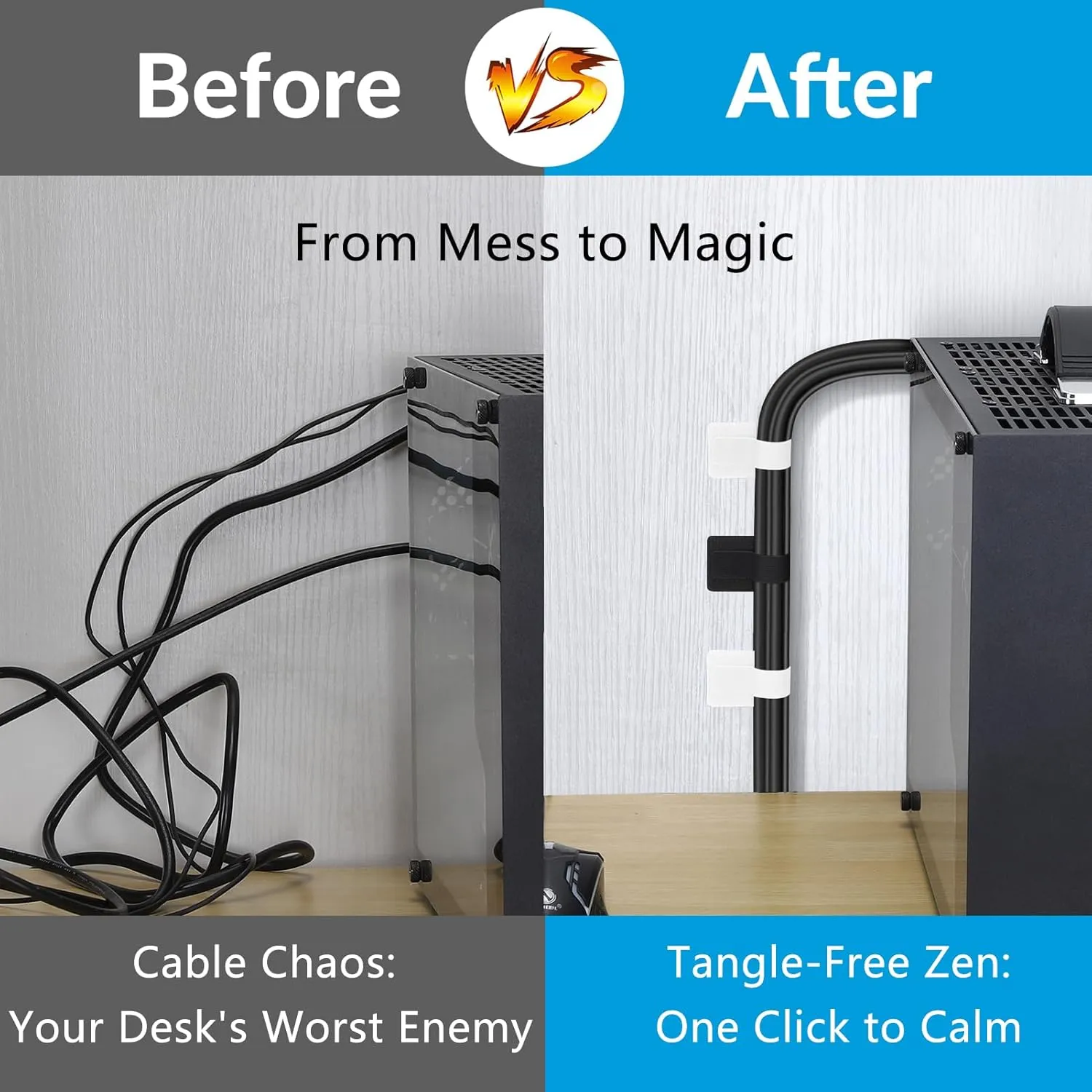 Under Desk Cable Management, Wire Organizers for Cords - Upgrade 48 PCS Sticky Back Self Adhesive Cable Ties, Hook and Loop Straps for Home or Office Use