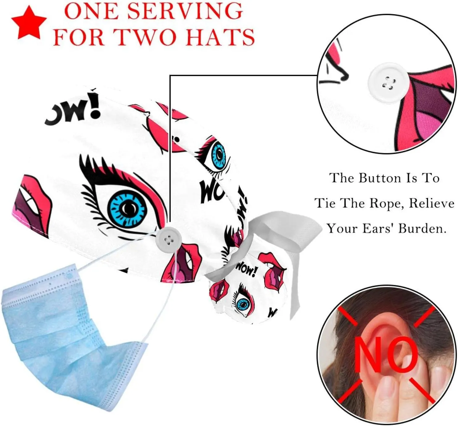 Women's Working Caps Bouffant Surgical Cap with Bow Scrunchies Little Daisy Art Paint Ponytail Holder Tie Back Scrub Hat